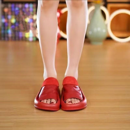 Breathable Leather Hollow Out Outwear Slippers