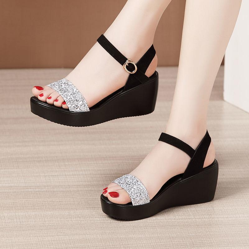 Roman Shiny Strap Wedges Heel Sandals