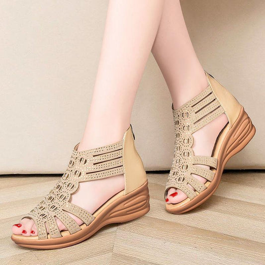 Rhinestone Slope Heel Open-Toe Sandals