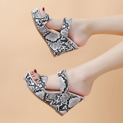 Wedge Heels Snake Prints Slippers