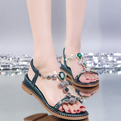 Beach Rhinestone Flat Ring Bohemia Sandals