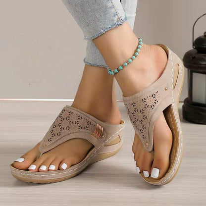 Hollow Out Wedge Flip Flops Slippers