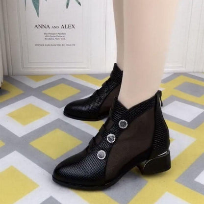 Pointed Toe Leather Mesh Breathable Boots