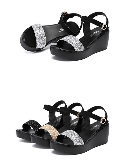 Roman Shiny Strap Wedges Heel Sandals