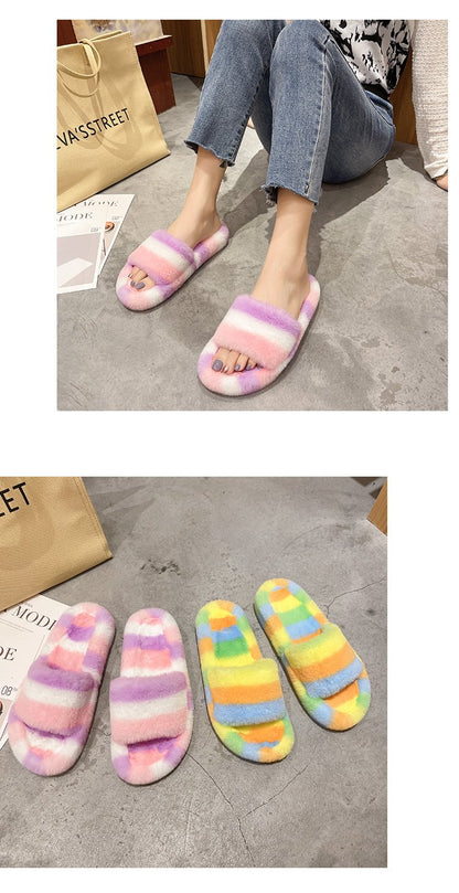 Furry Colorful Non-Slip Slippers