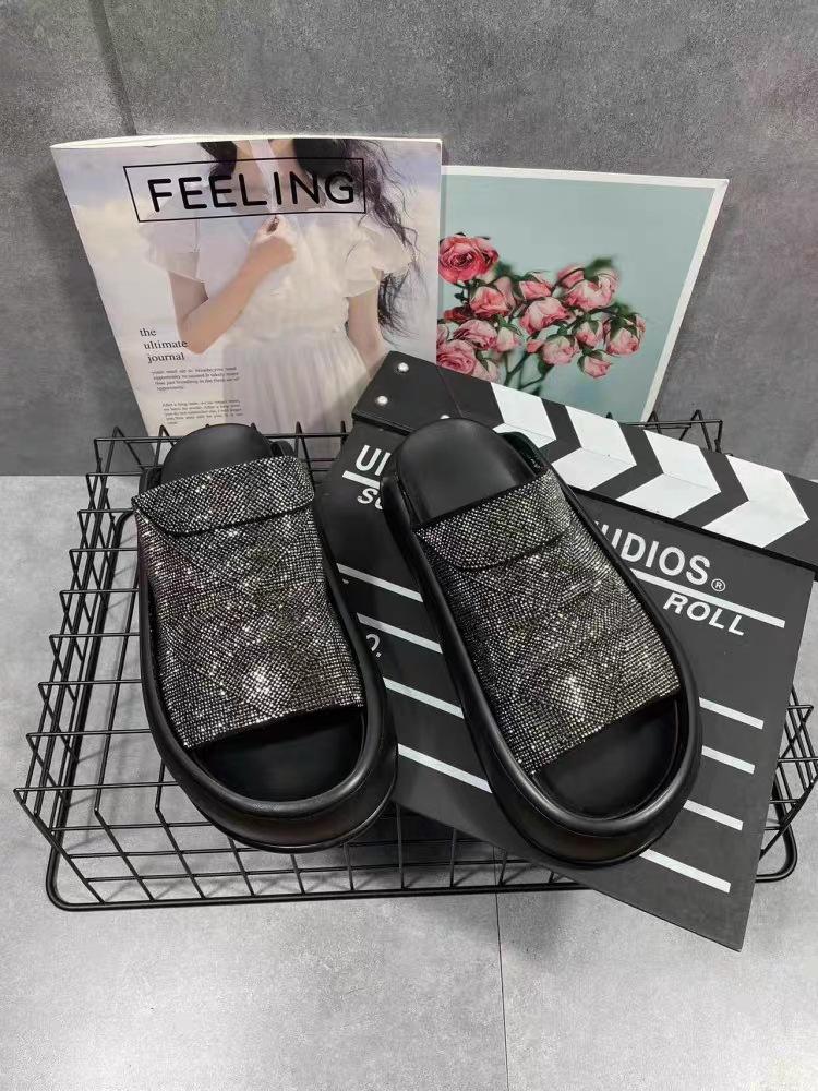 Casual Leather Bling Flat Soft Slippers