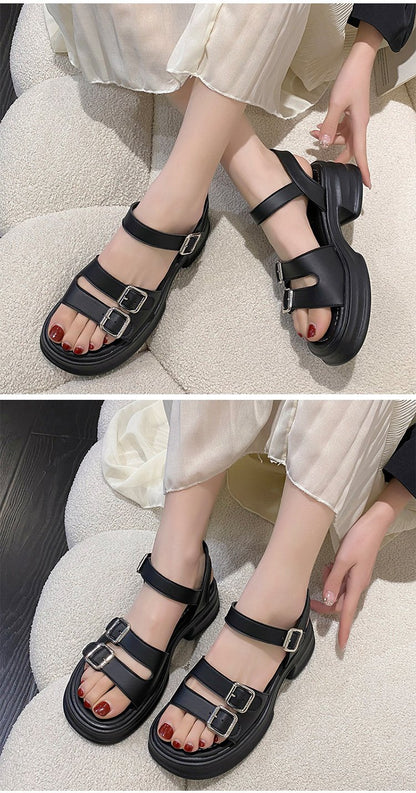 Muffin Flat Casual Buckle Sandals