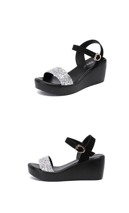 Roman Shiny Strap Wedges Heel Sandals