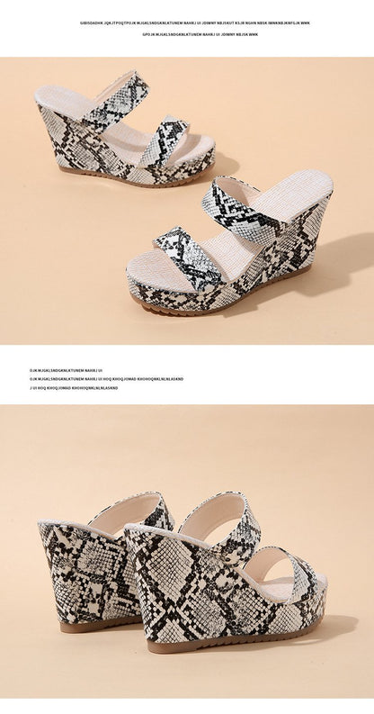 Wedge Heels Snake Prints Slippers