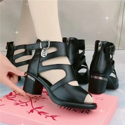 Thick Heel Hollow Fish Mouth Sandals