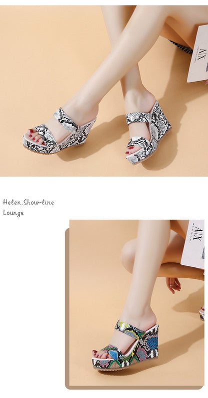 Wedge Heels Snake Prints Slippers