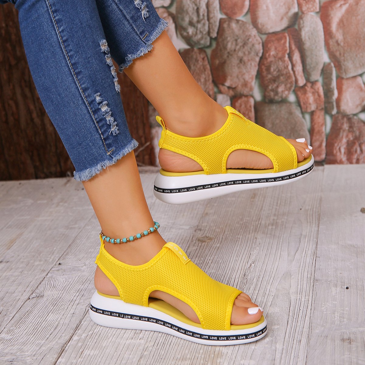 Letter Breathable Hollow Sandals