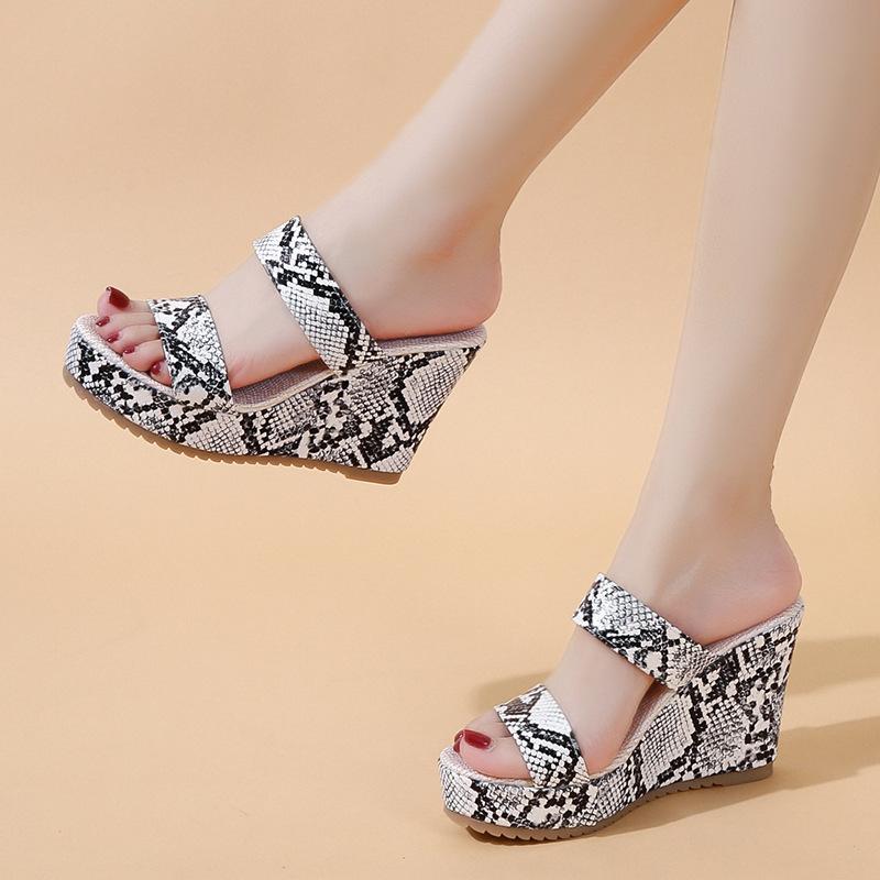 Wedge Heels Snake Prints Slippers