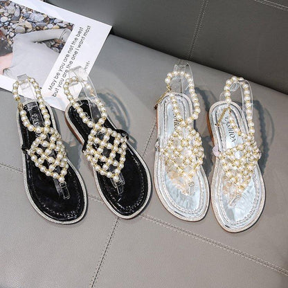 Comfort Pearl Decoration Flat Sandals