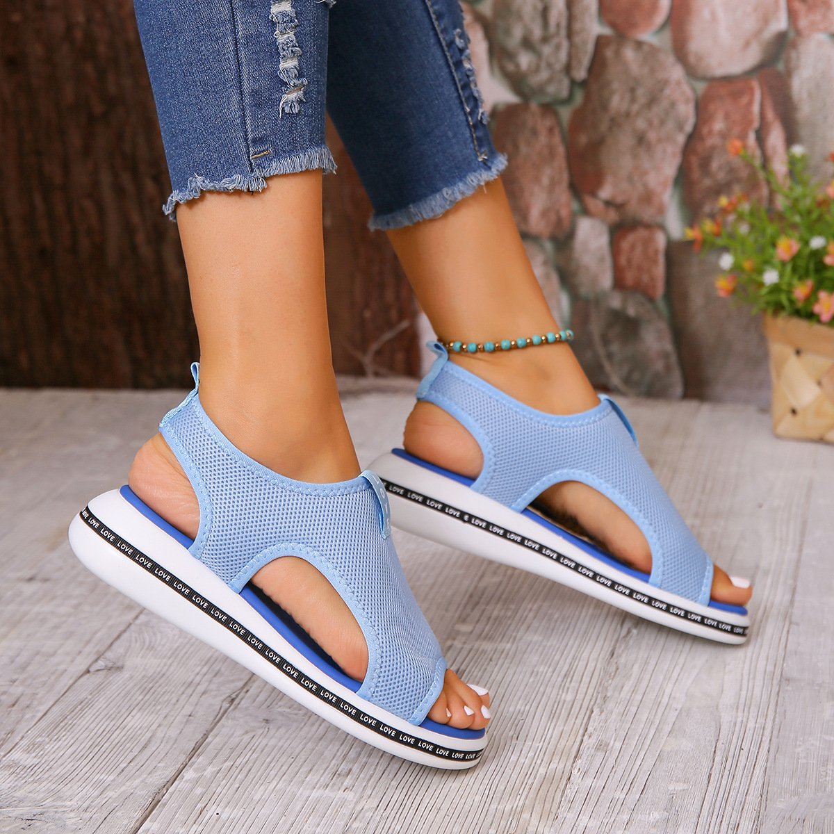 Letter Breathable Hollow Sandals