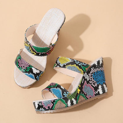 Wedge Heels Snake Prints Slippers