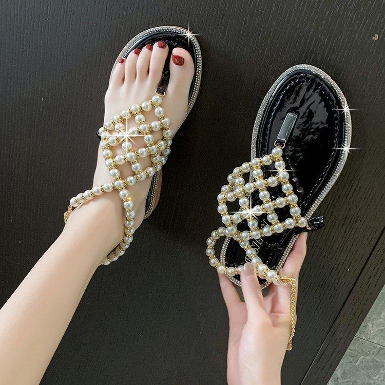 Comfort Pearl Decoration Flat Sandals