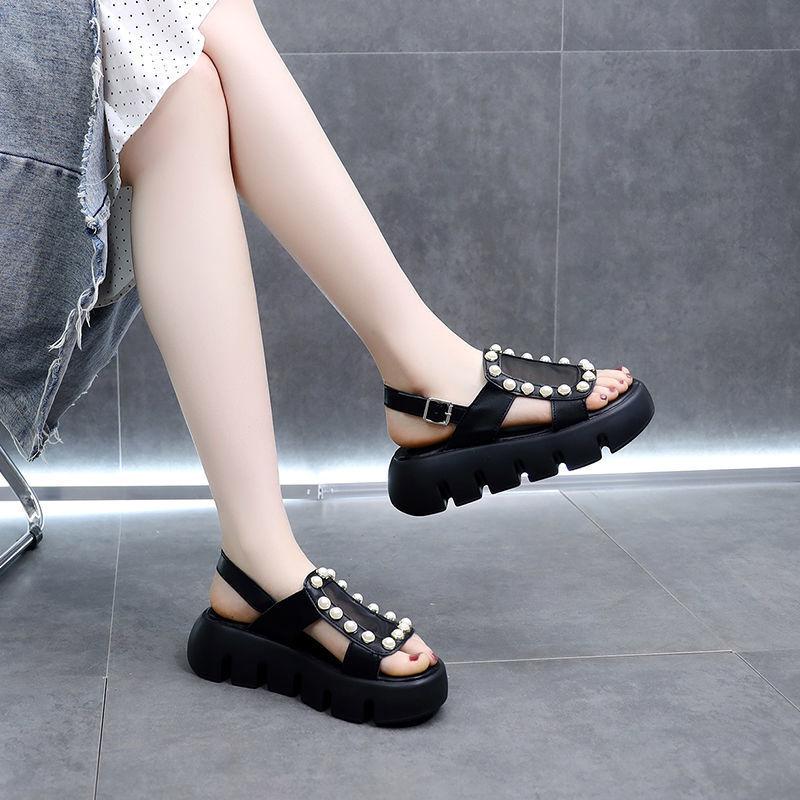 Pearl Leather Wedges Casual Sandals