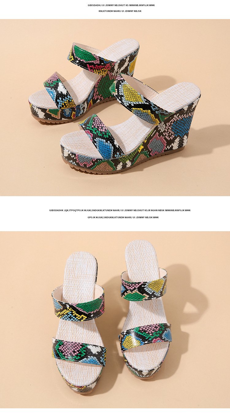 Wedge Heels Snake Prints Slippers