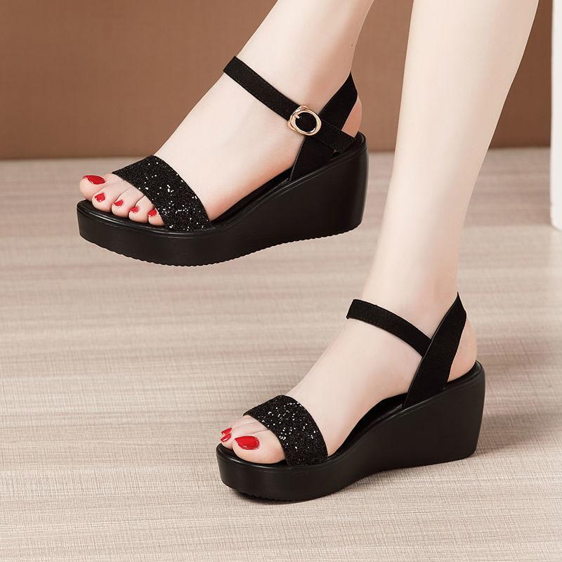 Roman Shiny Strap Wedges Heel Sandals