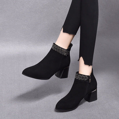 Black Crystal High Quality Ankle Boots