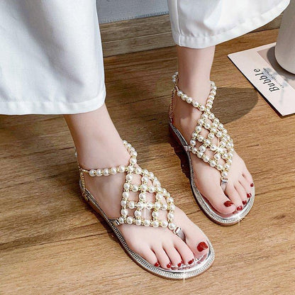 Comfort Pearl Decoration Flat Sandals