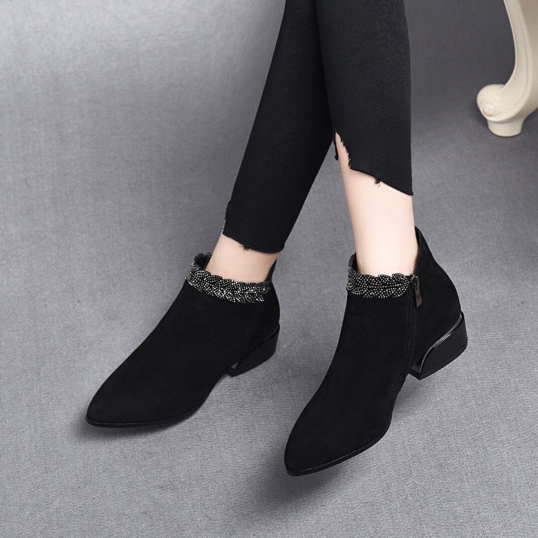 Black Crystal High Quality Ankle Boots