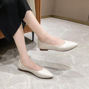 Flat Solid-Color Soft Leather Shoes