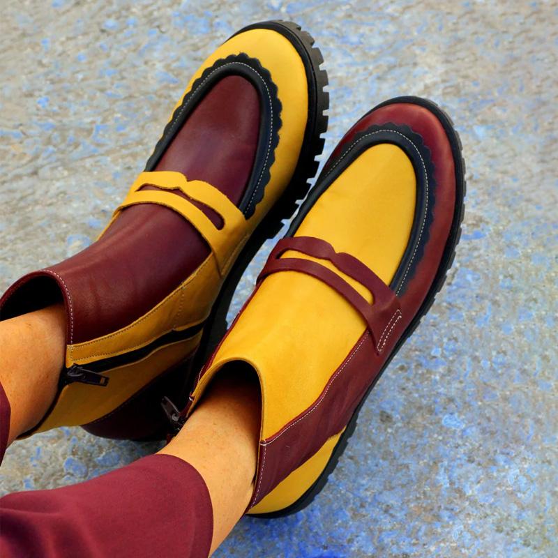 Fashion Color Block Loafer-inspired Ankle Boots