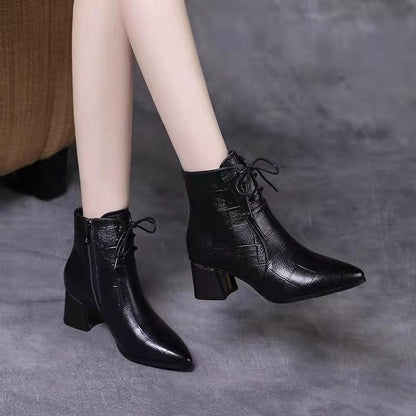 Concise Leather Side Zip Short Boots