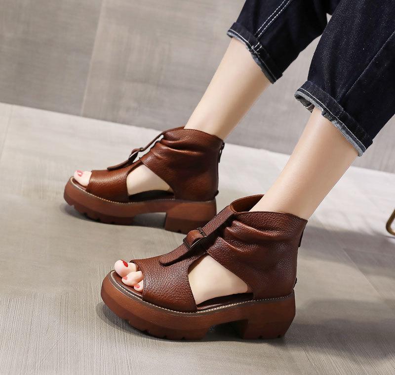 Fish Mouth Vintage Leather Roman Sandals