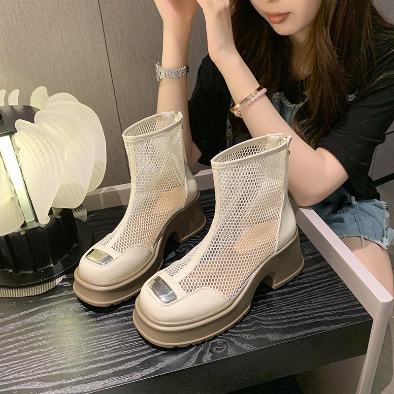 Mesh Chunky Breathable Solid Color Boots