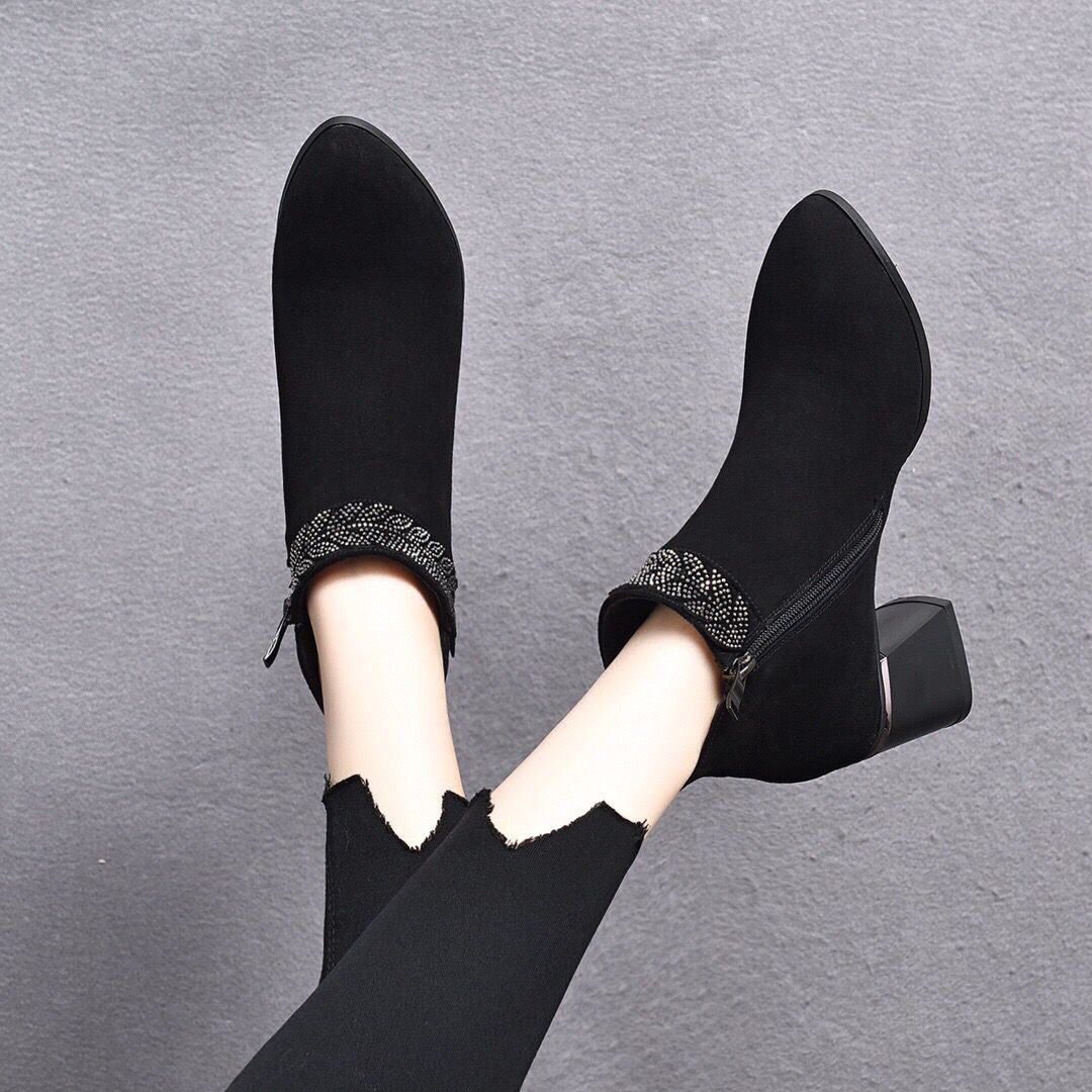 Black Crystal High Quality Ankle Boots