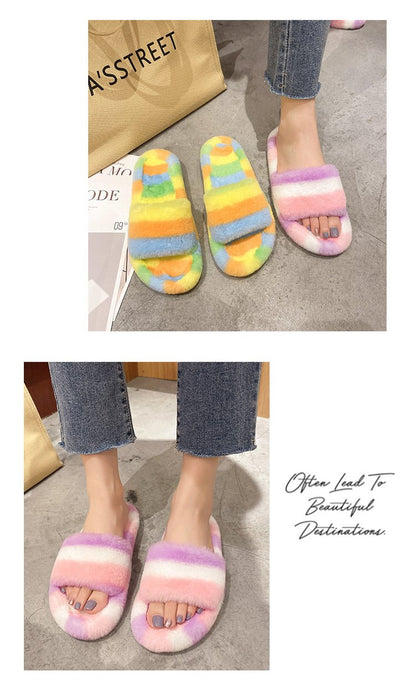 Furry Colorful Non-Slip Slippers