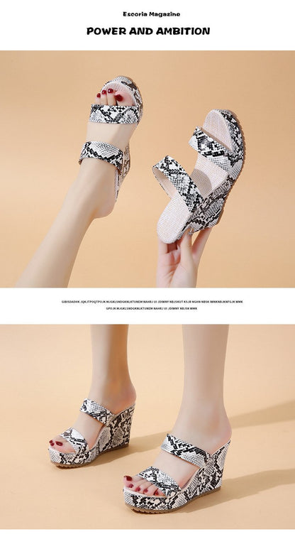 Wedge Heels Snake Prints Slippers