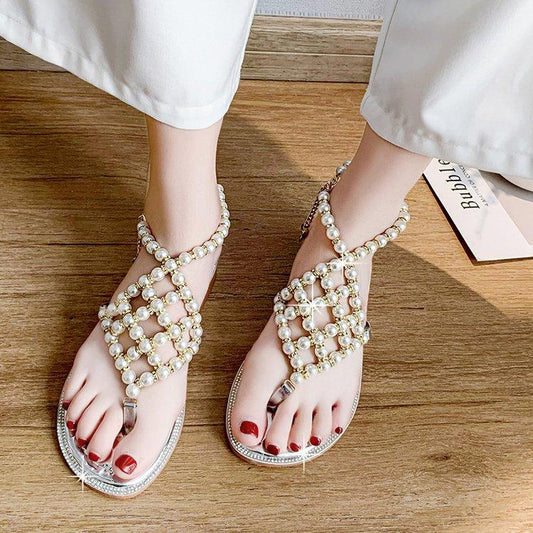 Comfort Pearl Decoration Flat Sandals