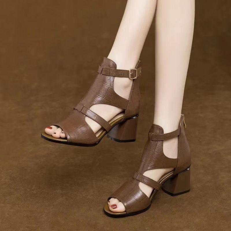 Cover Leather Fish Mouth Ankle Sandals