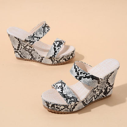 Wedge Heels Snake Prints Slippers