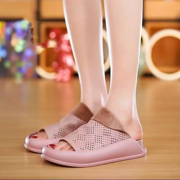 Breathable Leather Hollow Out Outwear Slippers