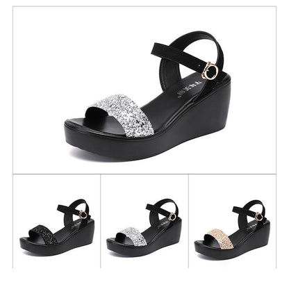 Roman Shiny Strap Wedges Heel Sandals