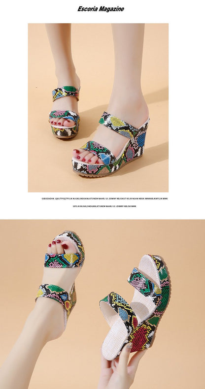 Wedge Heels Snake Prints Slippers