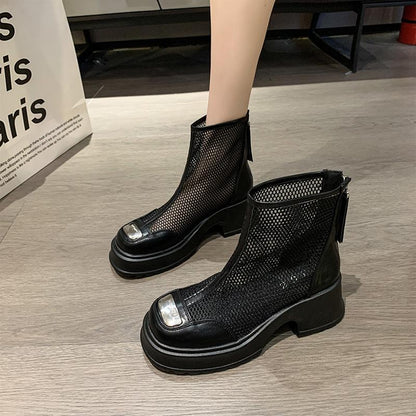 Mesh Chunky Breathable Solid Color Boots