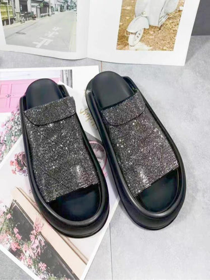 Casual Leather Bling Flat Soft Slippers