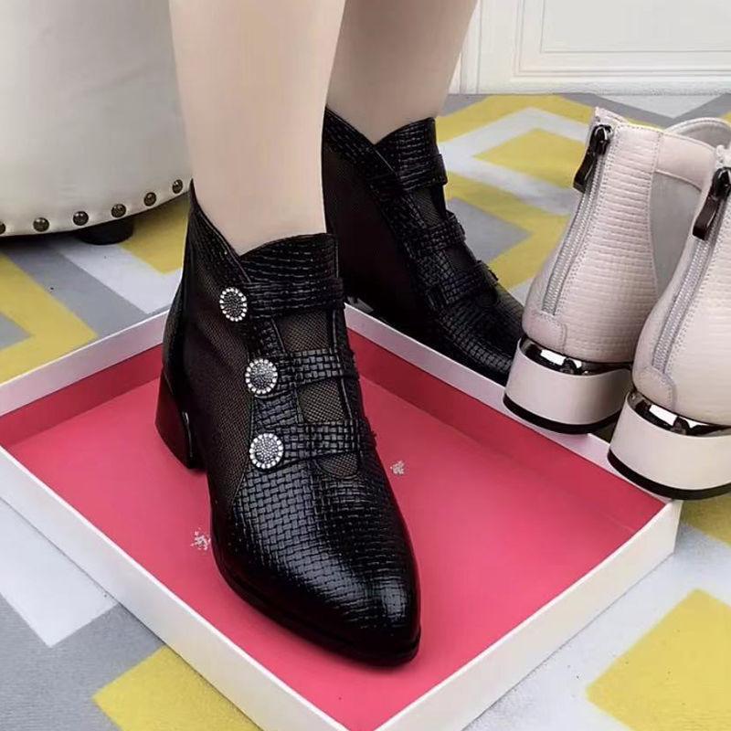 Pointed Toe Leather Mesh Breathable Boots