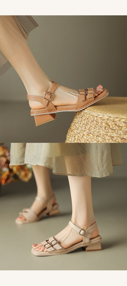 Retro Square Head Buckle Sandals