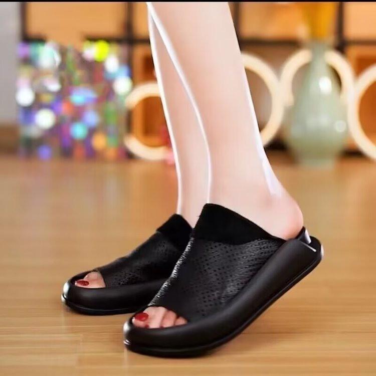 Breathable Leather Hollow Out Outwear Slippers