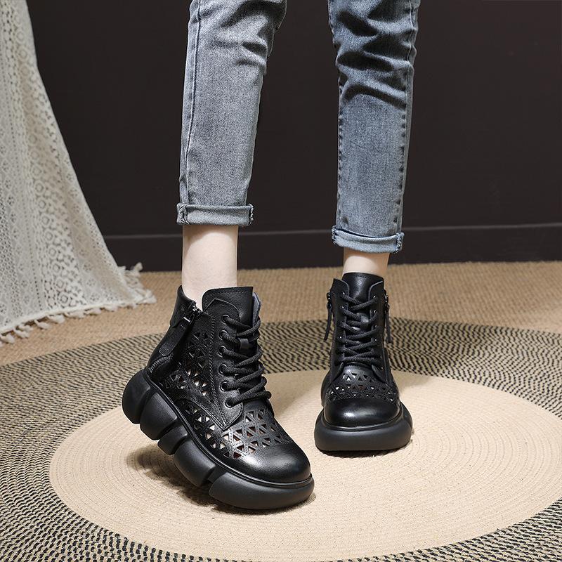 Cowhide Vintage Leather Perforated Boots