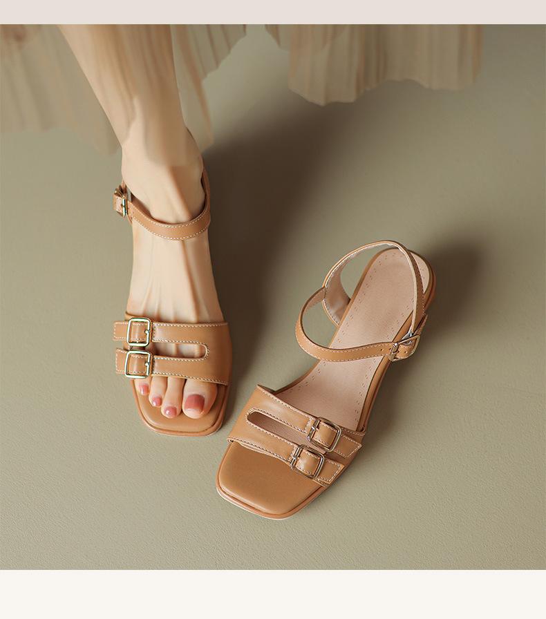 Retro Square Head Buckle Sandals