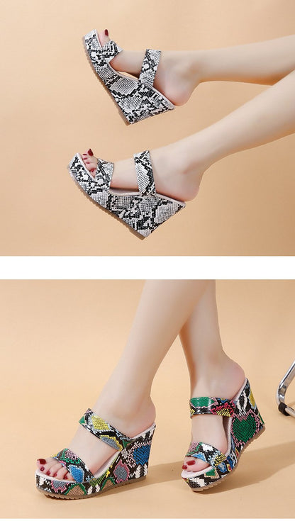 Wedge Heels Snake Prints Slippers