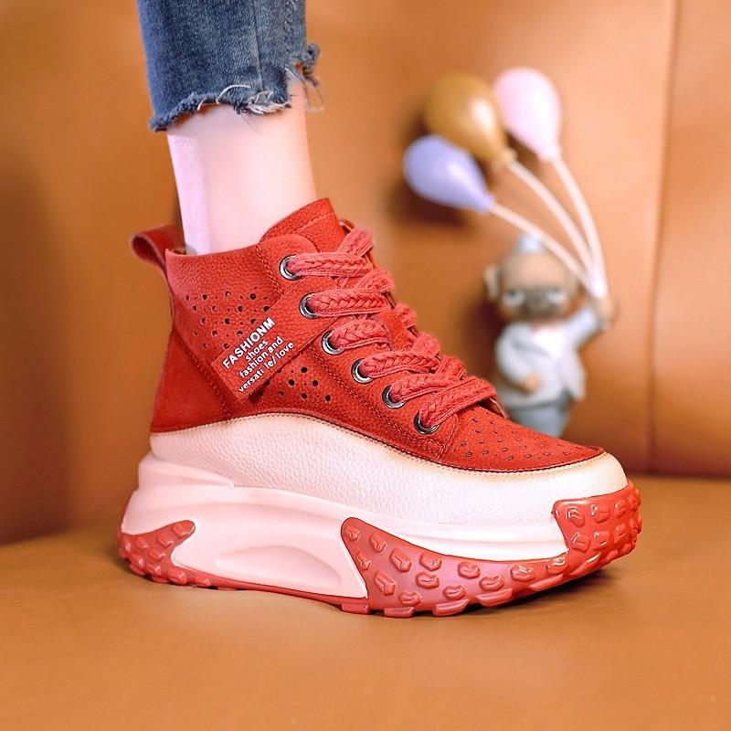 Breathable Leather Non-Slip Platform Sneakers